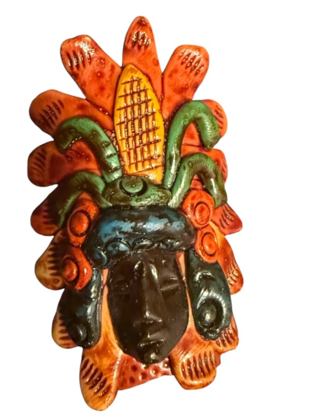 Handcrafted Mexican Ceramic Mask – Corn God / Warrior Small Wall Decor